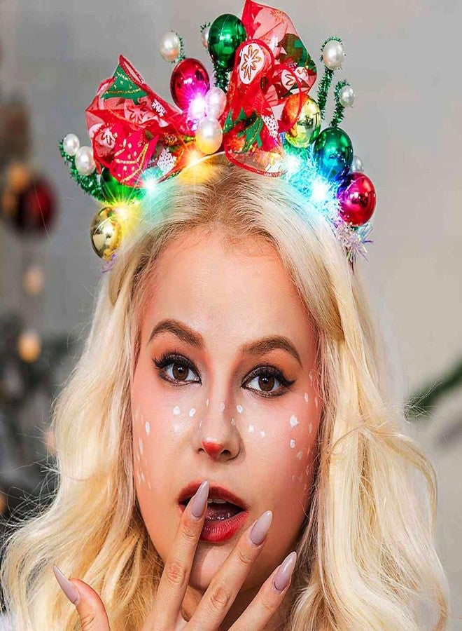 Latious Light Up Christmas Balls Headband LED Xmas Bow HairBand Glow Santa Bowknot Hair Hoop Holiday Costume Hair Accessories for Women and Girls - Image 4