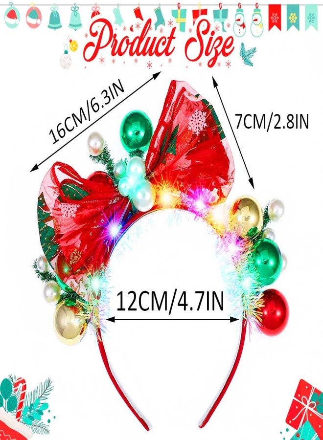 Latious Light Up Christmas Balls Headband LED Xmas Bow HairBand Glow Santa Bowknot Hair Hoop Holiday Costume Hair Accessories for Women and Girls - Image 5