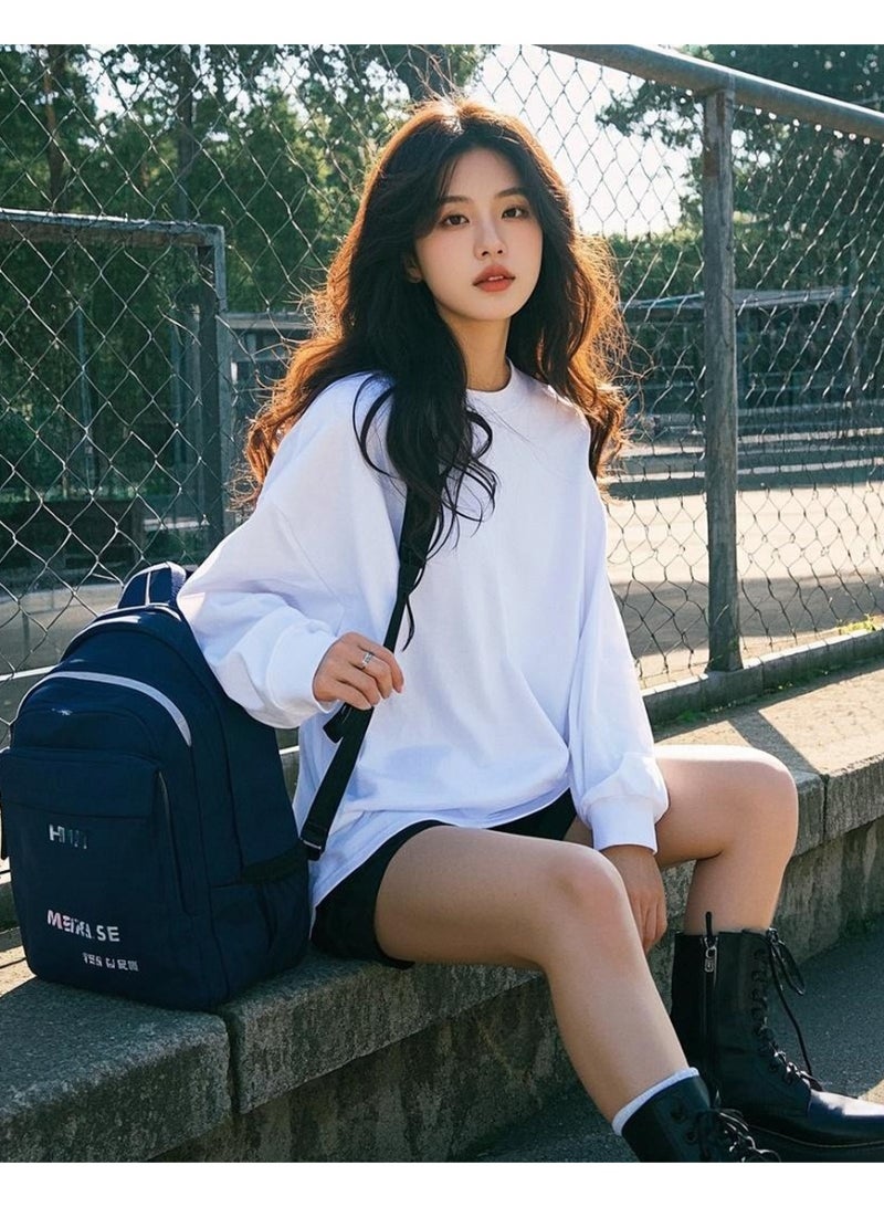 ماك جاباجز Neutral style oversized 100% cotton white long sleeved T-shirt - made of ultra soft and breathable fabric, loose and loose fit, minimalist and versatile style, suitable for daily leisure, campus wear and street fashion - Image 4