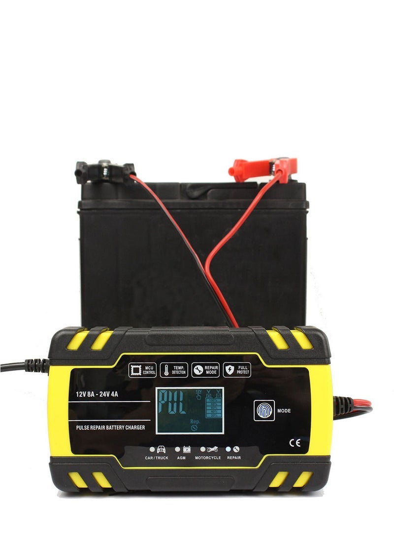 general 12V/24V 8A Automatic Battery Charger with LCD Digital Display, Pulse Repair Smart Car Charger GEL Lead-Acid WET Battery (UK Plug) - Image 1