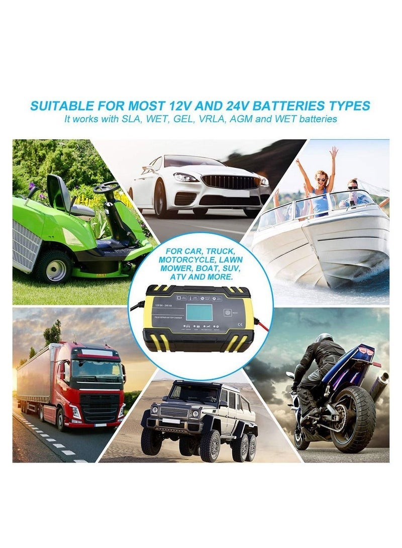 general 12V/24V 8A Automatic Battery Charger with LCD Digital Display, Pulse Repair Smart Car Charger GEL Lead-Acid WET Battery (UK Plug) - Image 2