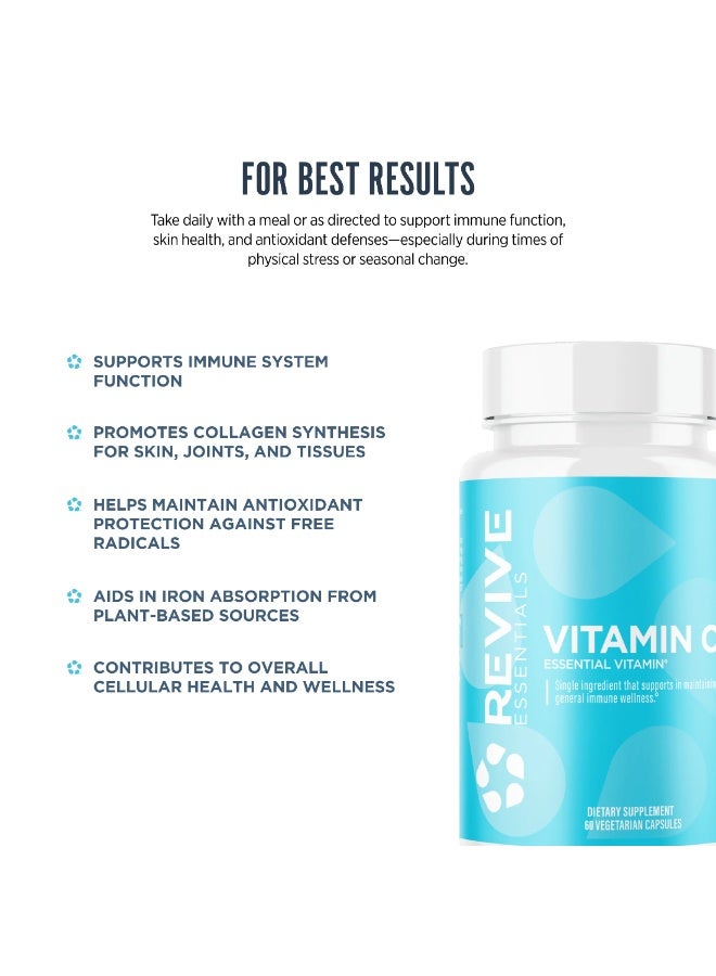 Revive Vitamin C 1000mg - High Potency Vitamin C Supplement for Immune Support & Antioxidant Support - 60 Capsules - Image 2