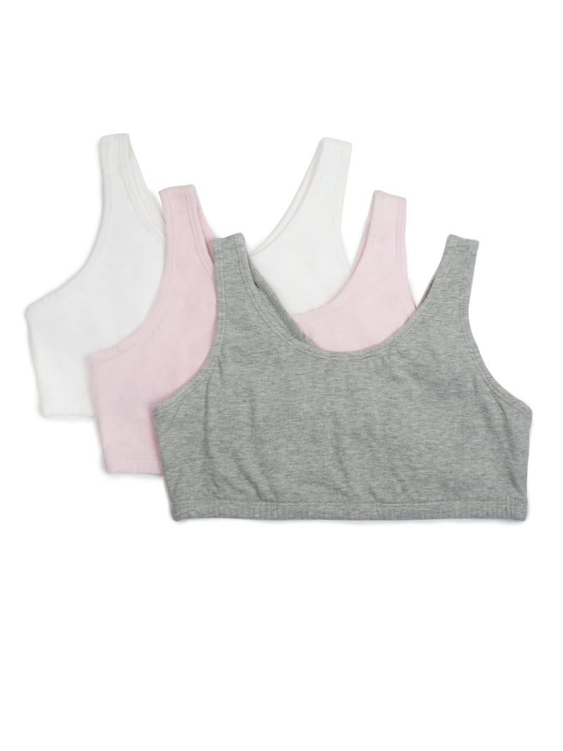 Fruit of the Loom Big Girls' Cotton Built-Up Sport 3 Pack, Grey Heather/Bittersweet Pink/White, 36(Pack of 3) - Image 1