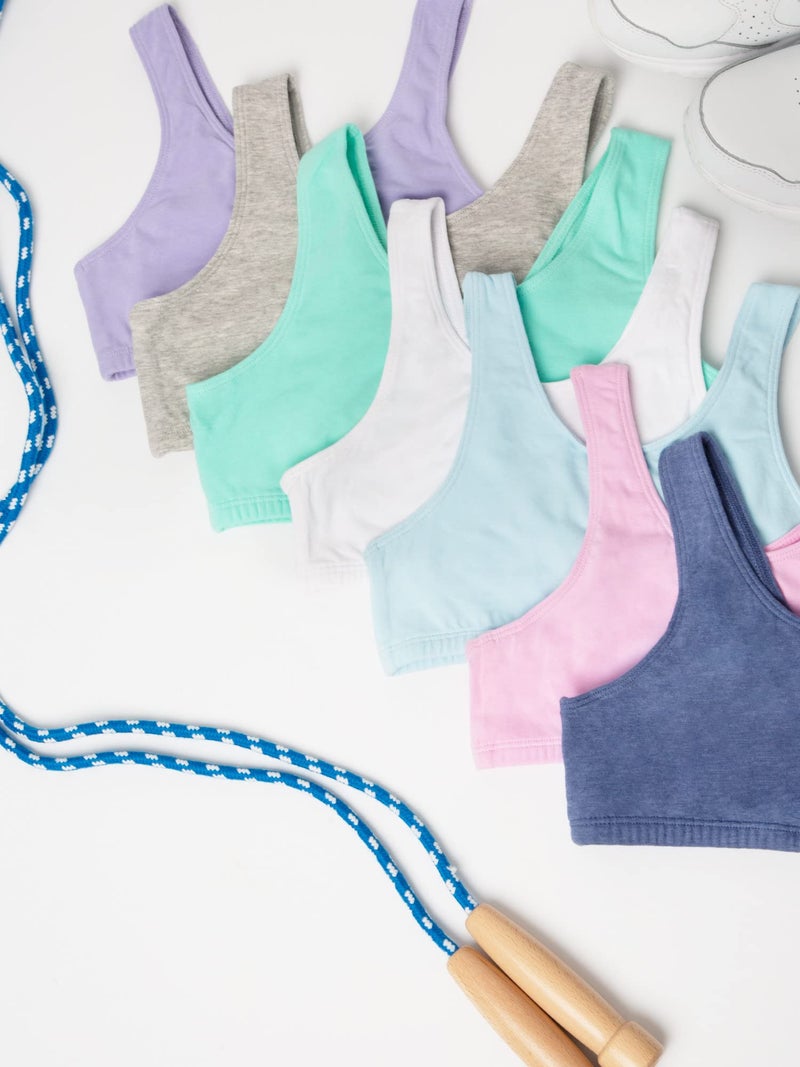 Fruit of the Loom Big Girls' Cotton Built-Up Sport 3 Pack, Grey Heather/Bittersweet Pink/White, 36(Pack of 3) - Image 4