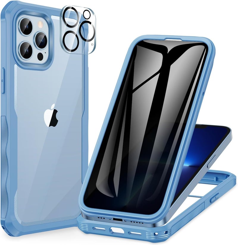 CENHUFO Compatible with iPhone 13 Pro Case Built-in Privacy Screen Protector with Camera Lens Protector, 360° Full Body Shockproof Case for iPhone 13 Pro with Anti Spy Screen -Blue Wear resistant upgraded material - Image 1