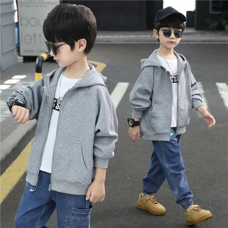 Children'S Sports Jacket Boys' Cardigan Hooded Sweater Fashionable Casual Boys' Jacket - Image 2