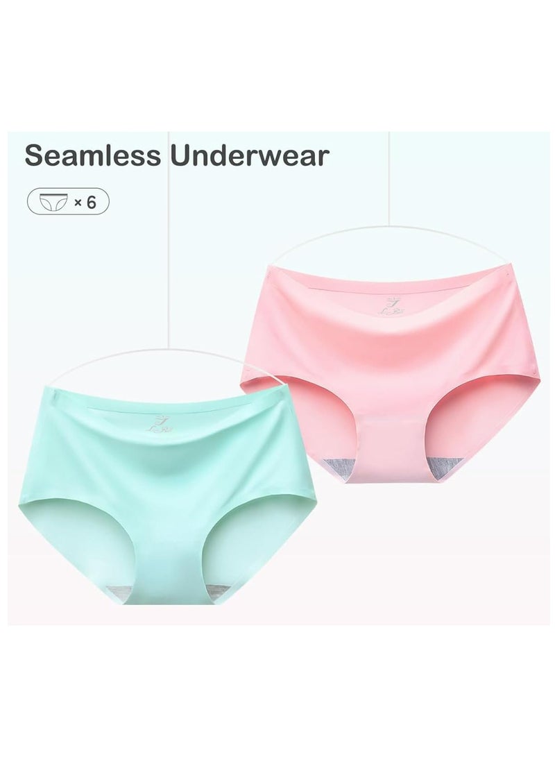 Love Bell LOVE BELL Women's 6 Pack Seamless Panty - Invisible, Soft & Smooth Fit Underwear for Ladies. (UAE/KSA, Alpha, XL, Regular, Regular, Classic Plain With Flower - 6 Pcs Pack) - Image 2