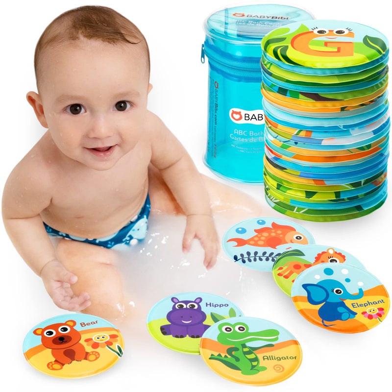 BabyBibi Floating Animals & Alphabet Flash Cards for Bathtub - Preschool Learning Toddler Flash Cards - Educational Bath Toys for 18 Months+ (Set of 26) - Image 1