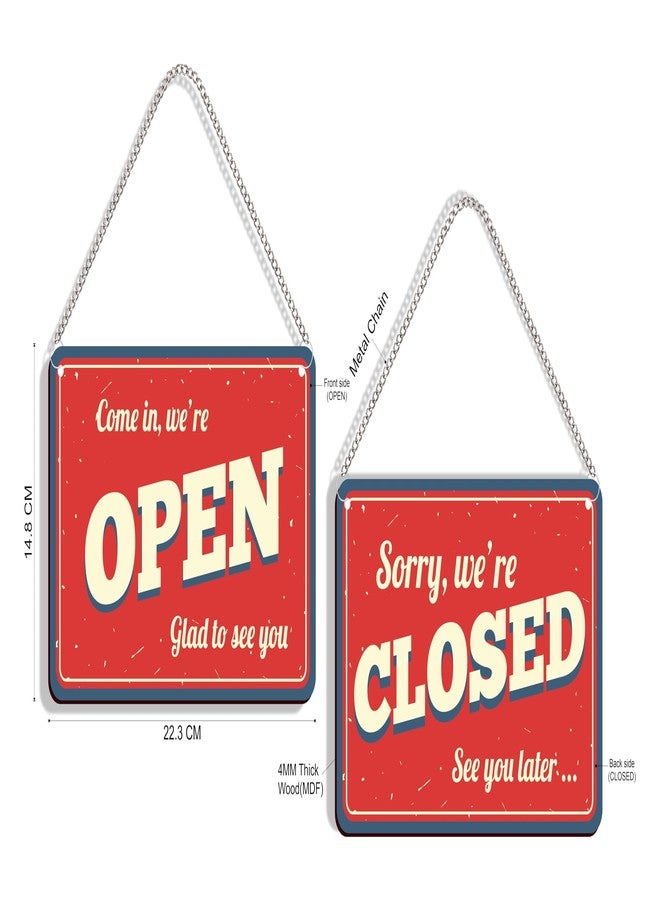DELWOR Wooden Open Closed Sign Board for Shop | Open Closed Board | Double Side Wodden Open Close Sign Board for Door Hanging - Image 5