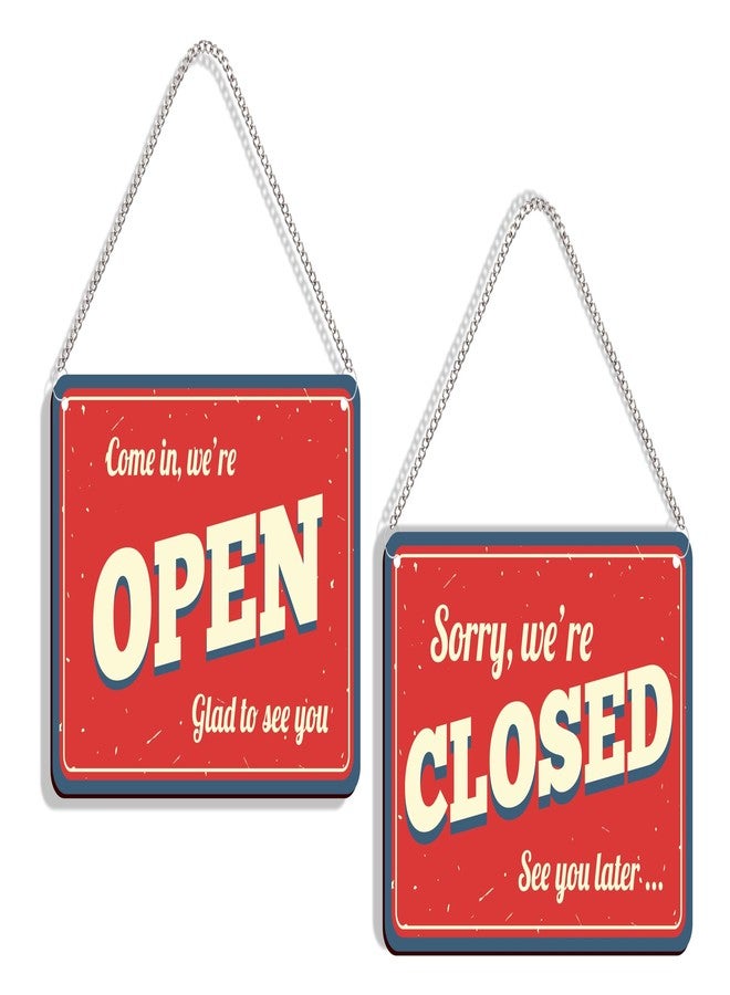 DELWOR Wooden Open Closed Sign Board for Shop | Open Closed Board | Double Side Wodden Open Close Sign Board for Door Hanging - Image 1