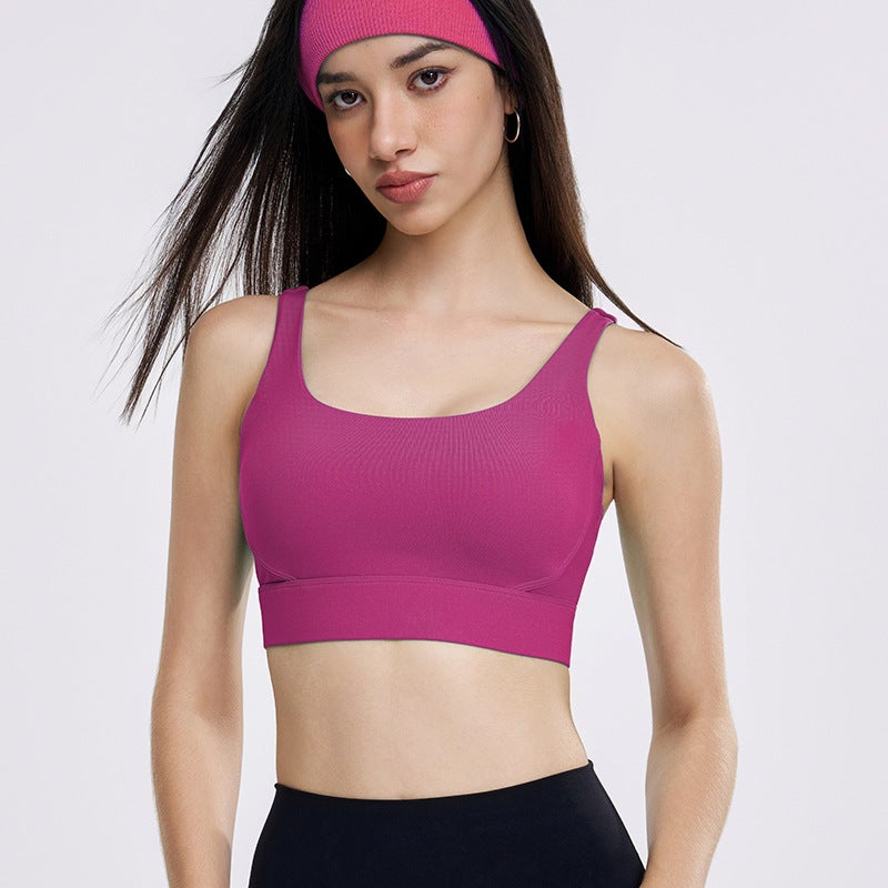 Generic U-Back Sports Underwear Womens Running Training High-Strength Shockproof Gather-Up Fitness Clothing Vest Yoga Clothing Bra Wild berry 