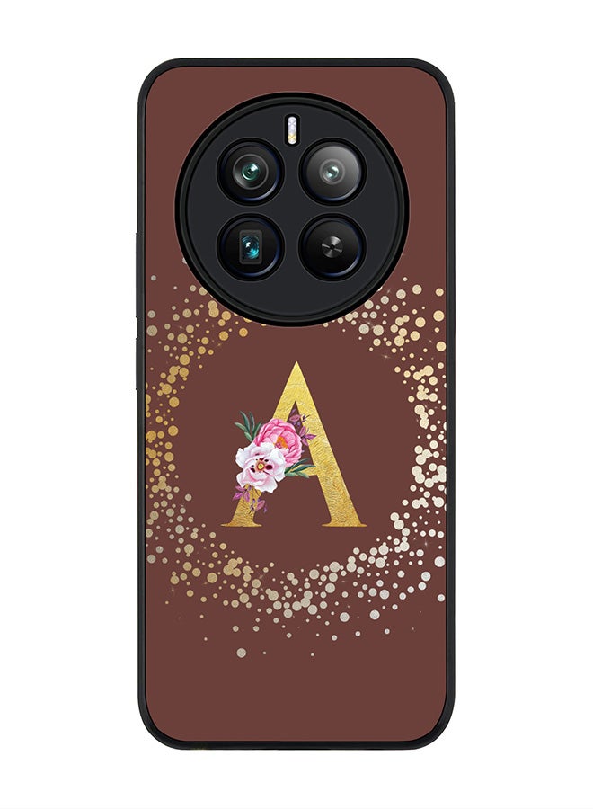 Stylizedd Rugged Black edge case for Realme 12 Pro / Realme 12 Pro Plus 5G, Slim fit Custom Monogram Initial Letter Floral Pattern Alphabet-A (Brown )  - Image 1