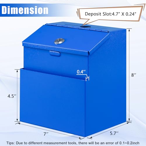 KYODOLED Suggestion Box with Lock, Metal Wall Mounted Donation and Ballot Drop Box with Slot & 2 Keys, 50 Free Suggestion Cards, 8H x 5.7W x 7L Inch, Blue - Image 2