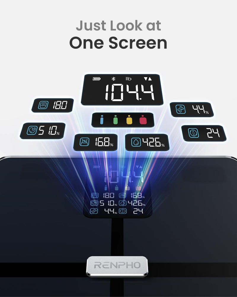 RENPHO Scale for Body Weight Smart Scale with BMI Body Fat Muscle Mass Bluetooth 13 Metrics with Large VA Display Support App Connection Black Elis 2X - Image 2
