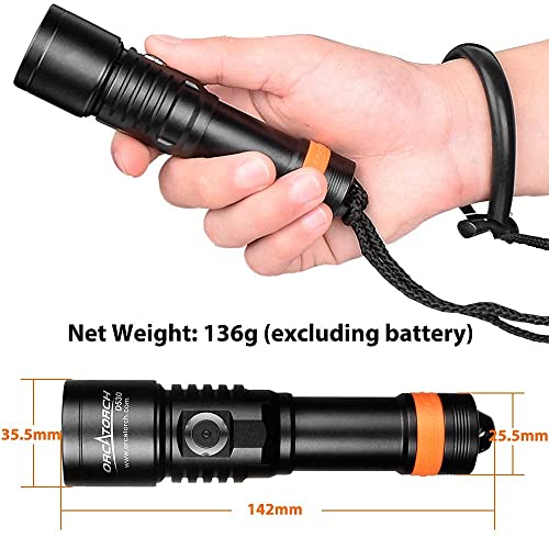 ORCATORCH D530 Scuba Dive Light 1200 Lumens Rechargeable Titanium Alloy Diving Flashlight with Waterproof IP68 Diving Flashlight 3 Lighting Modes for Underwater 150m Diving UV Light - Image 3