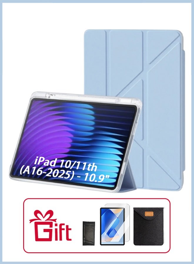 iPad 11th Generation Case (A16 2025) Case and iPad 10th 10.9 Inch Case With Pen Slot, iPad A16 Case Shockproof Y Folding Stand, Transparent Tpu Protective Case, iPad Cover With Flip Cover Stand Smart Wake-Up/ AED 23 Gift Set Anti-Glare Protective Film - Blue - Image 1