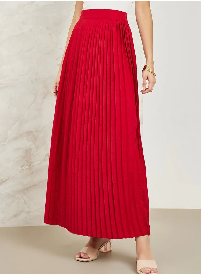 Styli Pleated Flared Maxi Skirt
