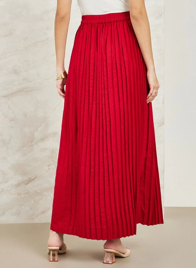 Styli Pleated Flared Maxi Skirt