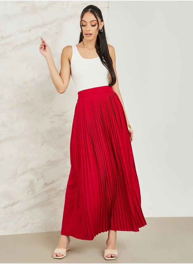 Styli Pleated Flared Maxi Skirt