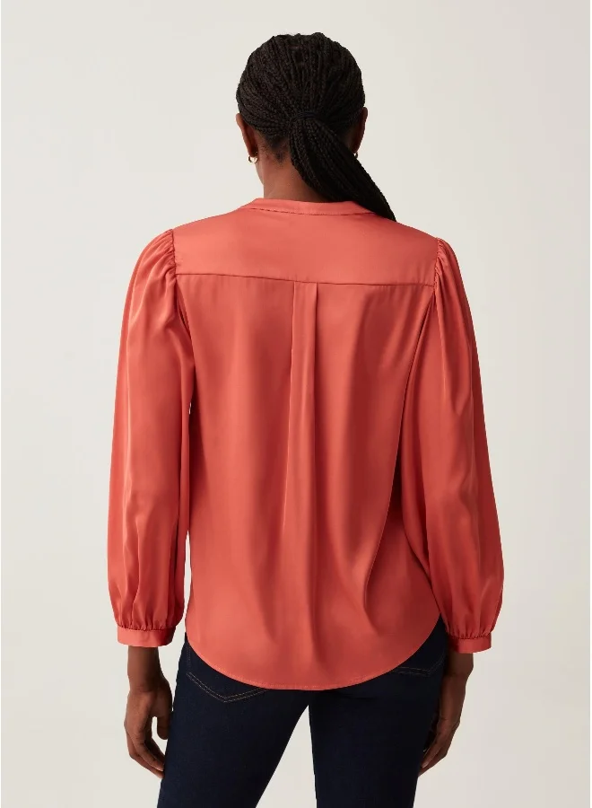او في اس Satin shirt with mandarin collar