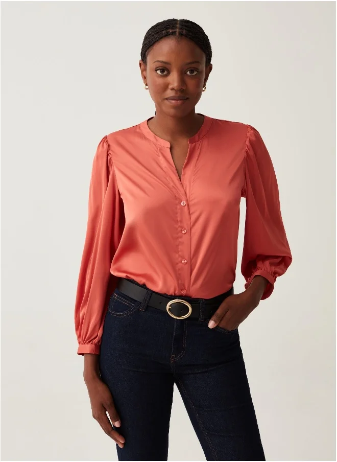 او في اس Satin shirt with mandarin collar