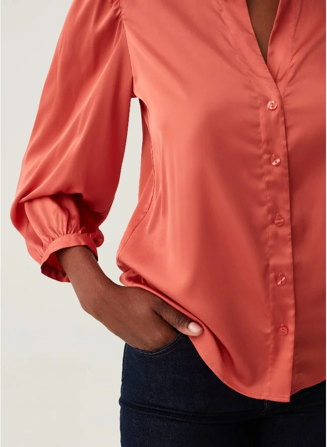 او في اس Satin shirt with mandarin collar