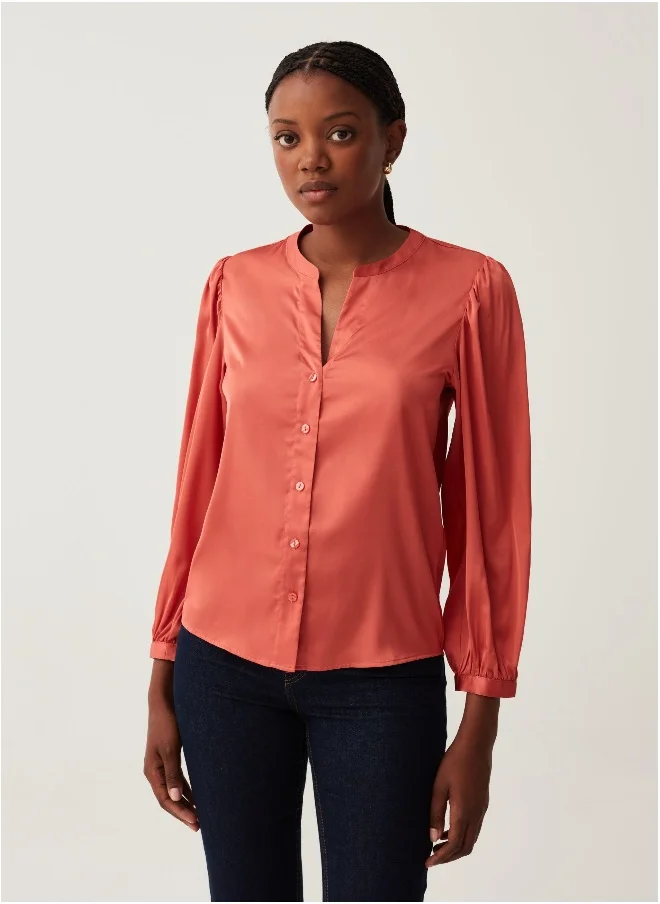 او في اس Satin shirt with mandarin collar