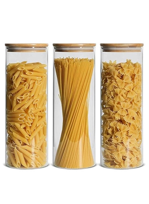 HOME ZONE 3 Pack 56.1oz (1659ml) Glass Jars with Bamboo Lids, Airtight Seal Food Storage Containers for Kitchen Organization, Clear Canisters with Lables