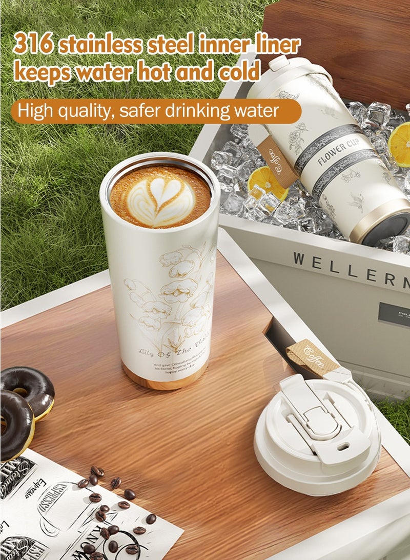 كوب حراري مفرغ من الفولاذ المقاوم للصدأ مع داخلي سيراميك، غطاء، شفاط، ومصفاة شاي. سعة كبيرة 500 مل مثالية للماء، الشاي المثلج، القهوة، الشاي الأخضر، والسموذي. يحافظ على الحرارة والبرودة بشكل ممتاز، مثالي لرحلات العمل، القيادة، المنزل، والمكتب. - Image 4
