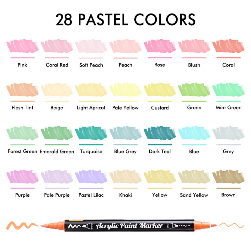 Shuttle Art 28 Pastel Colors Dual Tip Acrylic Paint Markers, Brush Tip and Fine Tip Acrylic Paint Pens for Rock Painting, Ceramic, Wood, Canvas, Plastic, Glass, Stone, Calligraphy, Card Making, DIY Crafts - Image 2