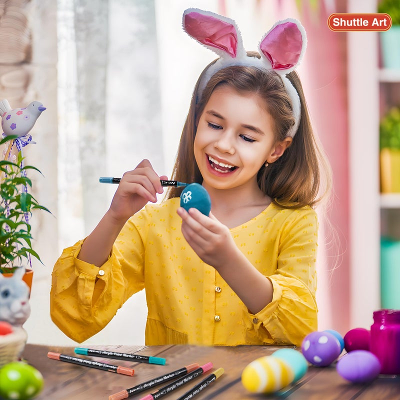 Shuttle Art 28 Pastel Colors Dual Tip Acrylic Paint Markers, Brush Tip and Fine Tip Acrylic Paint Pens for Rock Painting, Ceramic, Wood, Canvas, Plastic, Glass, Stone, Calligraphy, Card Making, DIY Crafts - Image 5