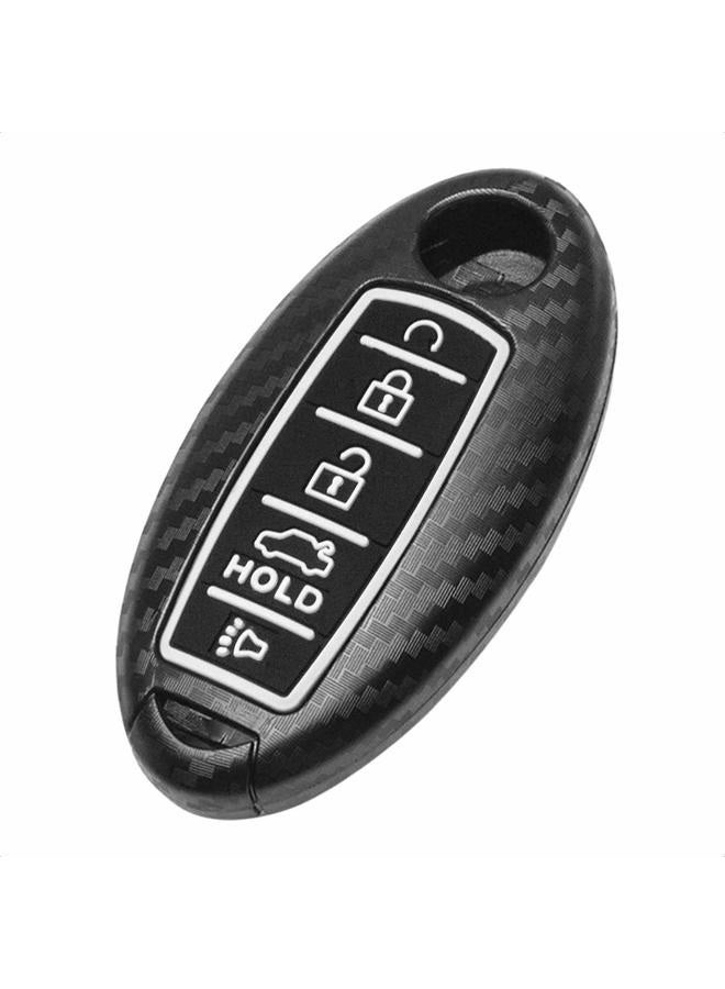 TANGSEN Smart Key Fob Case for INFINITI JX35 Q50 Q60 QX56 QX60 QX80 for NISSAN ALTIMA ARMADA MAXIMA MURANO PATHFINDER ROGUE 5 Button Keyless Entry Remote 3D Carbon Fiber ABS Black Silicone Cover - Image 1