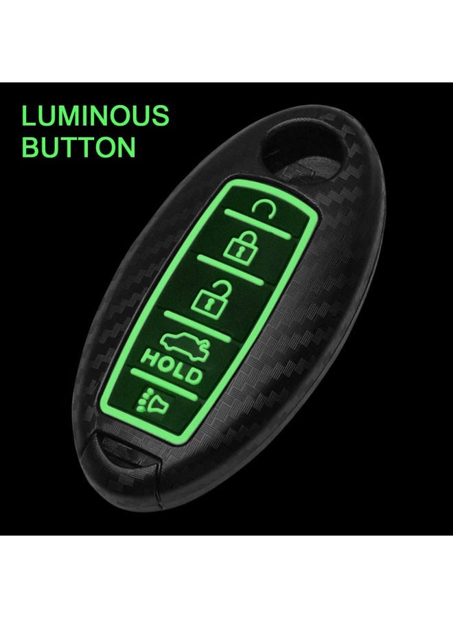TANGSEN Smart Key Fob Case for INFINITI JX35 Q50 Q60 QX56 QX60 QX80 for NISSAN ALTIMA ARMADA MAXIMA MURANO PATHFINDER ROGUE 5 Button Keyless Entry Remote 3D Carbon Fiber ABS Black Silicone Cover - Image 2