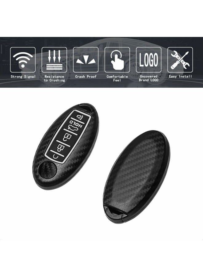 TANGSEN Smart Key Fob Case for INFINITI JX35 Q50 Q60 QX56 QX60 QX80 for NISSAN ALTIMA ARMADA MAXIMA MURANO PATHFINDER ROGUE 5 Button Keyless Entry Remote 3D Carbon Fiber ABS Black Silicone Cover - Image 3