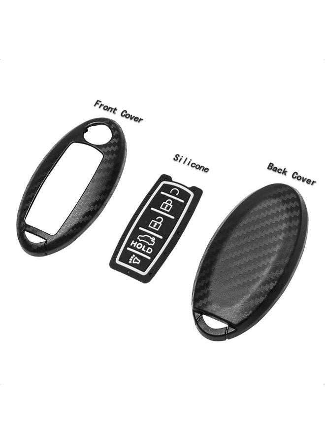 TANGSEN Smart Key Fob Case for INFINITI JX35 Q50 Q60 QX56 QX60 QX80 for NISSAN ALTIMA ARMADA MAXIMA MURANO PATHFINDER ROGUE 5 Button Keyless Entry Remote 3D Carbon Fiber ABS Black Silicone Cover - Image 5