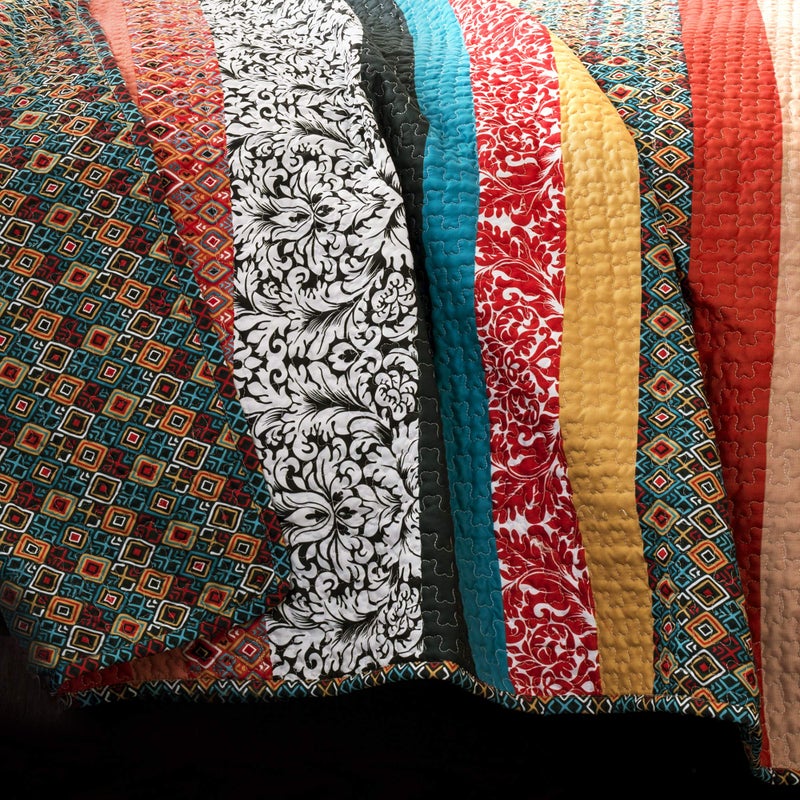 Lush Decor Boho Stripe Reversible Cotton Quilt 3-Piece Set, Full/ Queen, Turquoise & Tangerine - Bold Colorful Bohemian Bedding Set - Image 5