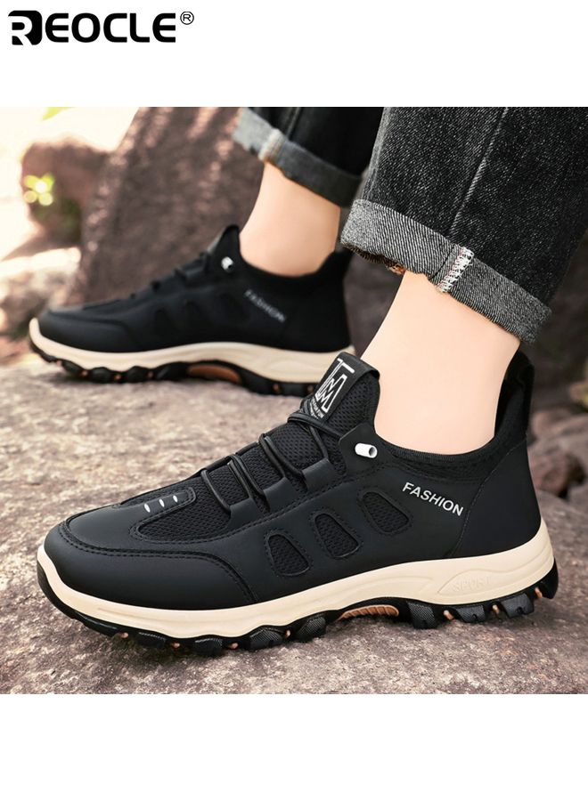 REOCLE Men's Hiking Shoes with Leather Mesh Design and Lightweight Construction Trail Walking Sneakers with Outdoor Grip for Mountain Terrain - Image 5