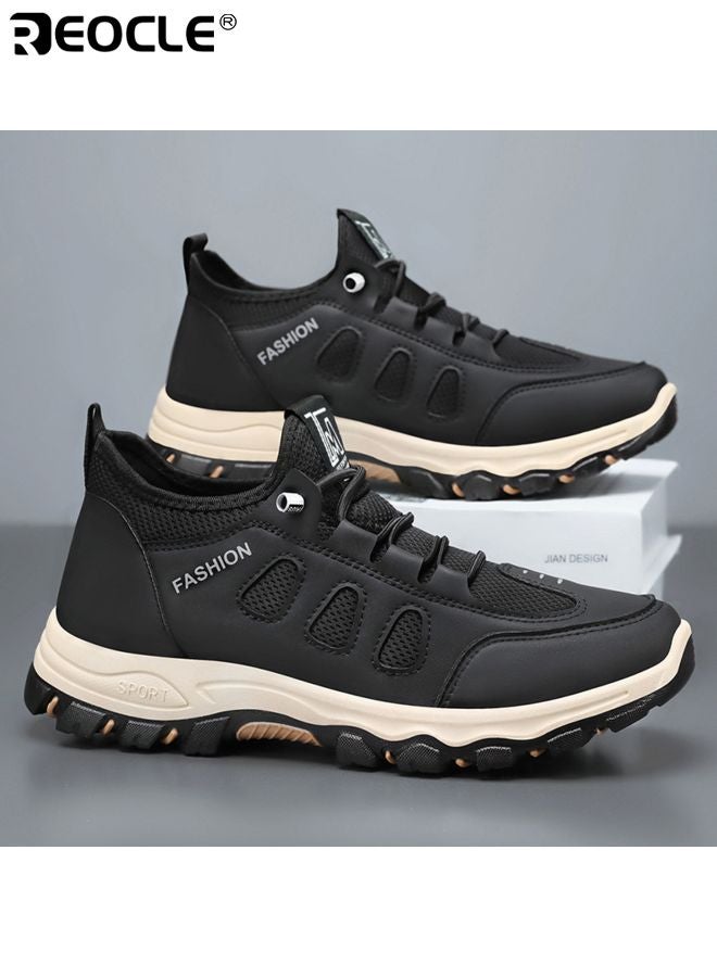 REOCLE Men's Hiking Shoes with Leather Mesh Design and Lightweight Construction Trail Walking Sneakers with Outdoor Grip for Mountain Terrain - Image 3