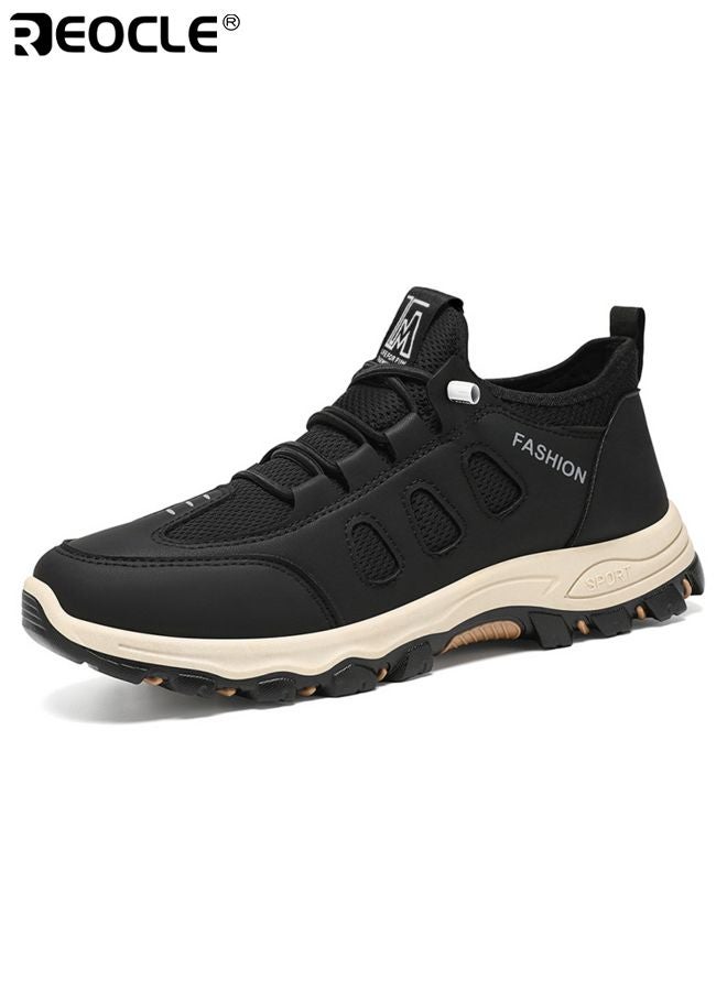 REOCLE Men's Hiking Shoes with Leather Mesh Design and Lightweight Construction Trail Walking Sneakers with Outdoor Grip for Mountain Terrain - Image 4