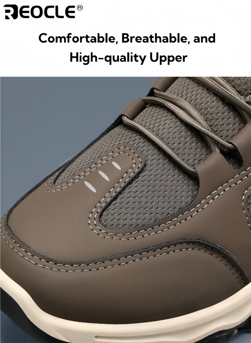 REOCLE Men's Hiking Shoes with Leather Mesh Design and Lightweight Construction Trail Walking Sneakers with Outdoor Grip for Mountain Terrain - Image 2