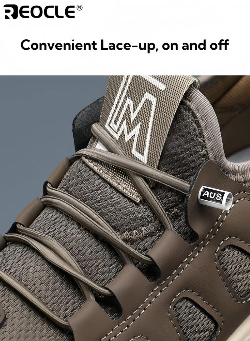 REOCLE Men's Hiking Shoes with Leather Mesh Design and Lightweight Construction Trail Walking Sneakers with Outdoor Grip for Mountain Terrain - Image 3