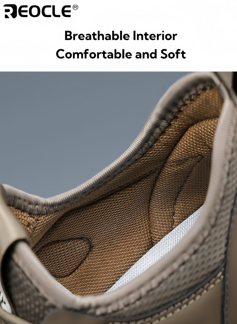 REOCLE Men's Hiking Shoes with Leather Mesh Design and Lightweight Construction Trail Walking Sneakers with Outdoor Grip for Mountain Terrain - Image 4