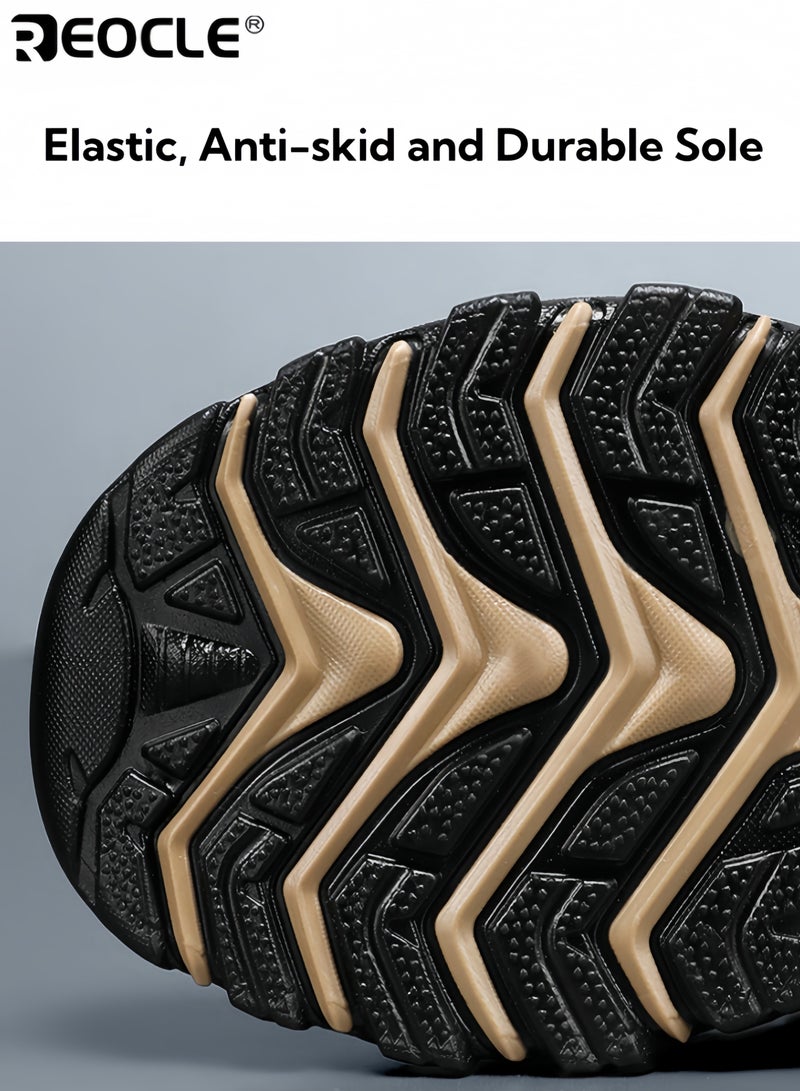 REOCLE Men's Hiking Shoes with Leather Mesh Design and Lightweight Construction Trail Walking Sneakers with Outdoor Grip for Mountain Terrain - Image 5