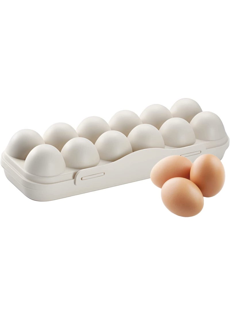 Home-Cloud - HOME cloud Plastic Egg Tray HolderContainerStorage Organizer with Lid for Refrigerator 12_Beige - Image 1