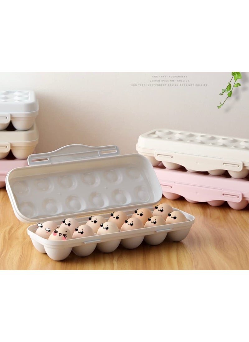 Home-Cloud - HOME cloud Plastic Egg Tray HolderContainerStorage Organizer with Lid for Refrigerator 12_Beige - Image 1