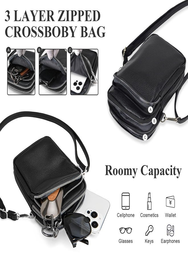 WITERY Small Crossboby Bag for Women - Triple PU Leather Mini Phone Purse Lightweight Shoulder Bag, Ladies Multi-Pocket Crossbody Purse Travel Pouch Wallet with Adjustable Strap - Image 4