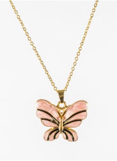 Stainless Steel Neckalce Gold with a Pink Butterfly Pendant