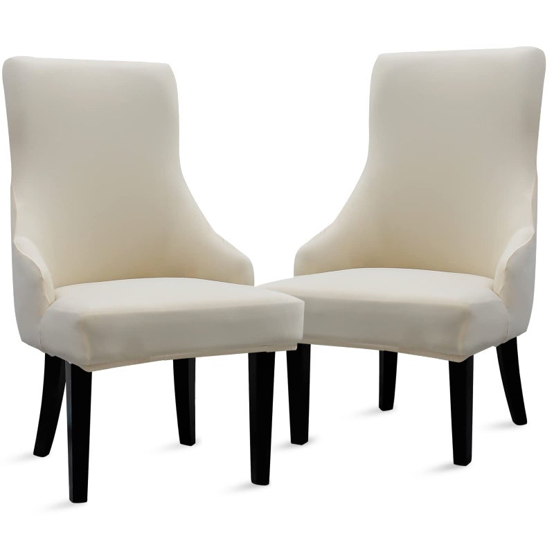 Liykimt Stretch Wingback Side Chair Slipcover-Accent Chair Cover Slipcover with Arm,Washable Upholstered Arm Dining Chair with Nailed Trim Protector for Dining Living Room Set of 2,Beige - Image 1