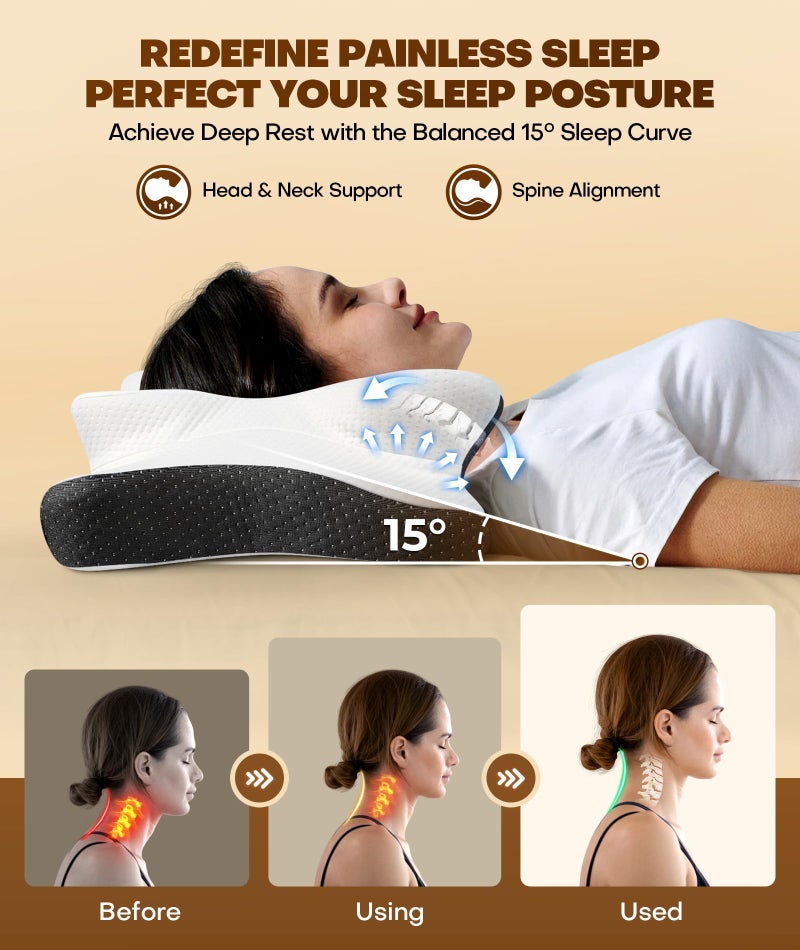 Cozyplayer True Cooling Cervical Neck Pillow for Pain Relief, Ergonomic Side Sleeper Pillow for Neck Support, Odorless Orthopedic Contour Memory Foam Pillows, Bed Pillow for Back Stomach Sleeper - Image 2