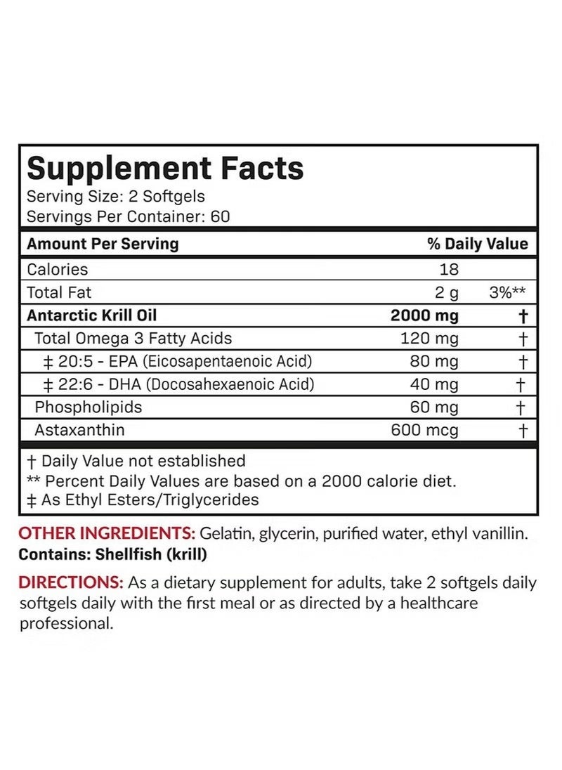 ANTARCTICA - Antarctic Krill Oil 2000mg – High-Potency Omega-3 EPA & DHA with Astaxanthin – 120 Softgels from Pure Red Krill - Image 1